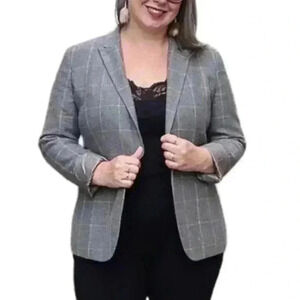 Massimo Dutti Slim Fit Checked Wool Suit Blazer Check Grey Yellow Women's 10